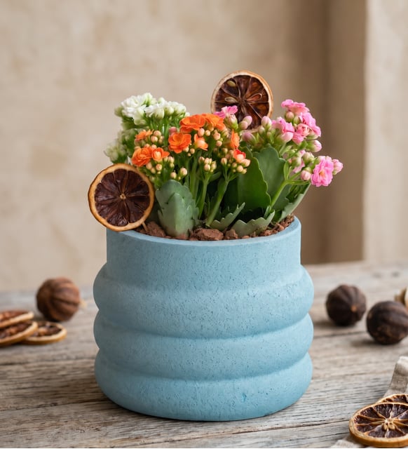 Katmanlı Beton Saksıda Kalanchoe Bahçesi