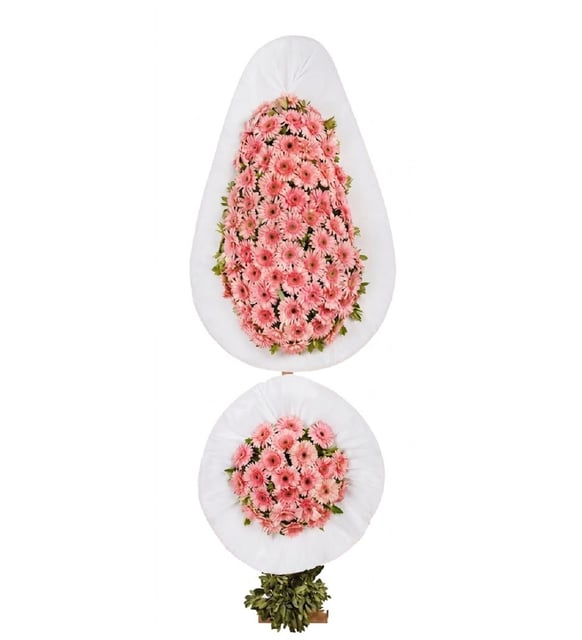 Pembe Gerberalar İki Katlı Çelenk