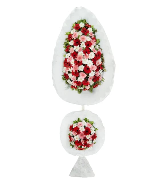 Renkli Gerbera Üçlü Çelenk