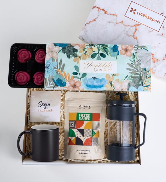 Senin İçin French Press ve Siyah Kupalı Mutluluk Kutusu