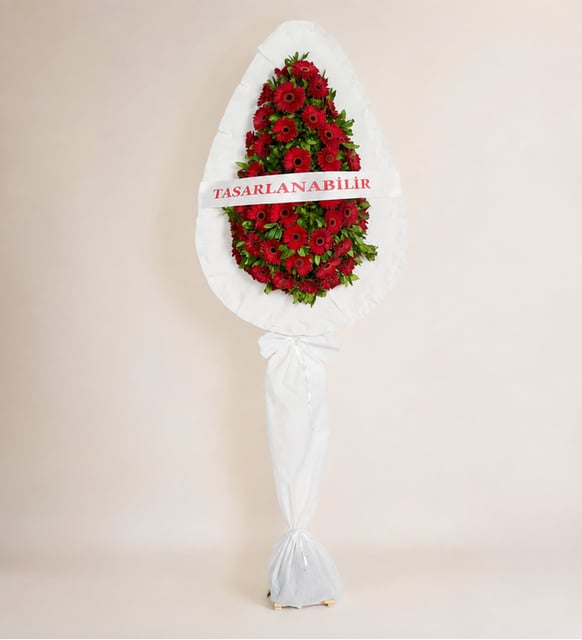 Tek Katlı Kırmızı Gerbera Çiçekleri Çelenk