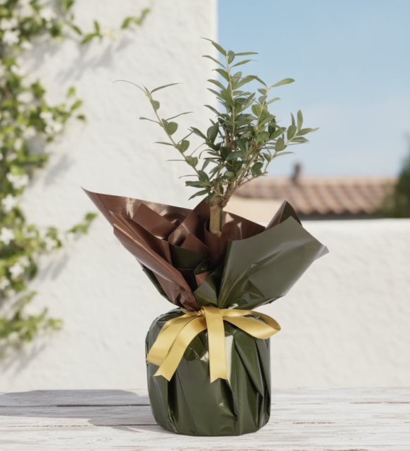 Yeşil Buketli Polimer Saksıda Zeytin Ağacı Bonsai