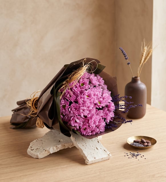 Yeşil-Kahve Bukette Pembe Papatyalar